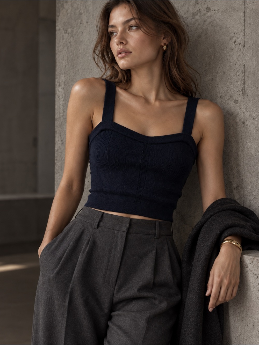 Ulla Johnson Navy Blue Stretch Knit Fitted Tank Top Size S